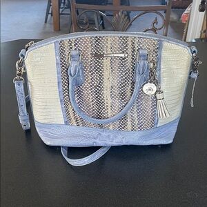 Brahmin Dome Satchel Handbag in Light Blue and Cream